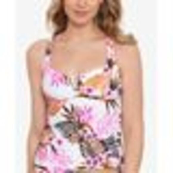 Salt + Cove Tropic Time Printed V-wire Tankini Top In White Multi - M - Picture 3 of 3